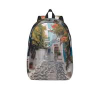 BVNMT Canvas Backpack Large Capacity Lightweight Laptop Backpack Greece Street Travel Work Rucksack Hiking Daypack
