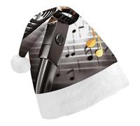 BVNMT Festive Adult Christmas Hat (17.1"x11.7") - Polyester Delight for The Holidays Microphone with Music Notes Printed Santa Hat Christmas Hats Xmas Party Hat For Adult Women Men