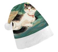 BVNMT Festive Adult Christmas Hat (17.1"x11.7") - Polyester Delight for The Holidays National Style Cat Printed Santa Hat Christmas Hats Xmas Party Hat For Adult Women Men