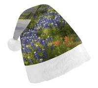 BVNMT Festive Adult Christmas Hat (17.1"x11.7") - Polyester Delight for The Holidays Texas Bluebonnets Scenery Printed Santa Hat Christmas Hats Xmas Party Hat For Adult Women Men
