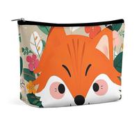 BVNMT Makeup Bag Portable Cosmetic Bag Large Capacity Travel Makeup Bag Storage Bag Abstract Painting Colorful Patterns Printed Toiletry Bag Suitable for Women And Girls, Animal Cute Fox Floral Leaf