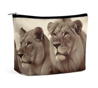 BVNMT Makeup Bag Portable Cosmetic Bag Large Capacity Travel Makeup Bag Storage Bag Adorable Horse Printed Toiletry Bag Suitable for Women And Girls, African Lion and Lioness, One Size