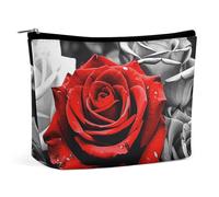 BVNMT Makeup Bag Portable Cosmetic Bag Large Capacity Travel Makeup Bag Storage Bag Astronaut Landing on The Moon Printed Toiletry Bag Suitable for Women And Girls, Black White and Red Roses, One Size