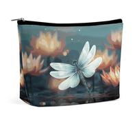 BVNMT Makeup Bag Portable Cosmetic Bag Large Capacity Travel Makeup Bag Storage Bag Cheetah Printed Toiletry Bag Suitable for Women And Girls, Dragonfly with Water Lily, One Size