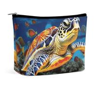 BVNMT Makeup Bag Portable Cosmetic Bag Large Capacity Travel Makeup Bag Storage Bag Crocodile Holding Gun Printed Toiletry Bag Suitable for Women And Girls, Colorful Sea Turtle, One Size