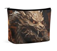 BVNMT Makeup Bag Portable Cosmetic Bag Large Capacity Travel Makeup Bag Storage Bag Dreamy Horse Printed Toiletry Bag Suitable for Women And Girls, Golden dragon on red background, One Size