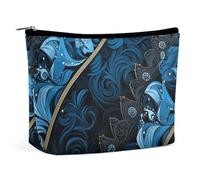 BVNMT Makeup Bag Portable Cosmetic Bag Large Capacity Travel Makeup Bag Storage Bag Eiffel Tower with Rose Printed Toiletry Bag Suitable for Women And Girls, Blue and black pattern, One Size