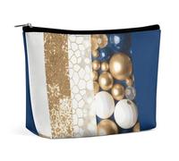 BVNMT Makeup Bag Portable Cosmetic Bag Large Capacity Travel Makeup Bag Storage Bag Gold Blue White Printed Toiletry Bag Suitable for Women And Girls, Gold Blue White, One Size