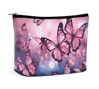 BVNMT Makeup Bag Portable Cosmetic Bag Large Capacity Travel Makeup Bag Storage Bag Gold Blue White Printed Toiletry Bag Suitable for Women And Girls, Pink Butterflies, One Size