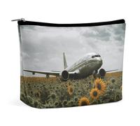 BVNMT Makeup Bag Portable Cosmetic Bag Large Capacity Travel Makeup Bag Storage Bag Light Gray Squirrel Printed Toiletry Bag Suitable for Women And Girls, Plane Flies to Sunflower Field, One Size