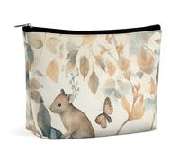 BVNMT Makeup Bag Portable Cosmetic Bag Large Capacity Travel Makeup Bag Storage Bag Light Gray Squirrel Printed Toiletry Bag Suitable for Women And Girls, Mice and Leaves, One Size