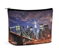 BVNMT Makeup Bag Portable Cosmetic Bag Large Capacity Travel Makeup Bag Storage Bag Mountain And Lake Pictures Printed Toiletry Bag Suitable for Women And Girls, New York Night, One Size