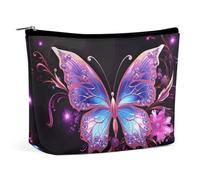 BVNMT Makeup Bag Portable Cosmetic Bag Large Capacity Travel Makeup Bag Storage Bag Orange Slice Printed Toiletry Bag Suitable for Women And Girls, Pink Purple Butterfly, One Size