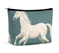 BVNMT Makeup Bag Portable Cosmetic Bag Large Capacity Travel Makeup Bag Storage Bag Paint Drops Splattered on A White Background Printed Toiletry Bag Suitable for Women And Girls, White Horse Prancing