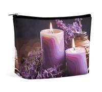 BVNMT Makeup Bag Portable Cosmetic Bag Large Capacity Travel Makeup Bag Storage Bag Pink Cherry Blossom Printed Toiletry Bag Suitable for Women And Girls, Purple Lavender with Candles, One Size