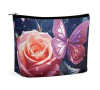 BVNMT Makeup Bag Portable Cosmetic Bag Large Capacity Travel Makeup Bag Storage Bag Plum Blossom Printed Toiletry Bag Suitable for Women And Girls, Rose and Butterfly, One Size