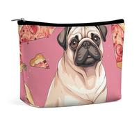 BVNMT Makeup Bag Portable Cosmetic Bag Large Capacity Travel Makeup Bag Storage Bag Poodle Printed Toiletry Bag Suitable for Women And Girls, Pug Pizza Pink, One Size
