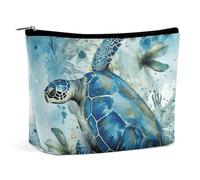 BVNMT Makeup Bag Portable Cosmetic Bag Large Capacity Travel Makeup Bag Storage Bag Raccoon in The Fall Tree Hole Printed Toiletry Bag Suitable for Women And Girls, Sea Turtle-Blue, One Size