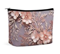 BVNMT Makeup Bag Portable Cosmetic Bag Large Capacity Travel Makeup Bag Storage Bag Retro Airplane Printed Toiletry Bag Suitable for Women And Girls, Rose gold elegant decorative floral, One Size
