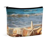 BVNMT Makeup Bag Portable Cosmetic Bag Large Capacity Travel Makeup Bag Storage Bag Rubber Ducks Printed Toiletry Bag Suitable for Women And Girls, Seashells on the sandy beach, One Size
