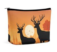 BVNMT Makeup Bag Portable Cosmetic Bag Large Capacity Travel Makeup Bag Storage Bag Shark Pattern Group Printed Toiletry Bag Suitable for Women And Girls, Silhouette illustration of deer and doe, One