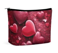 BVNMT Makeup Bag Portable Cosmetic Bag Large Capacity Travel Makeup Bag Storage Bag Shells And Sand Printed Toiletry Bag Suitable for Women And Girls, Valentines Love Hearts, One Size