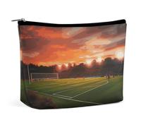 BVNMT Makeup Bag Portable Cosmetic Bag Large Capacity Travel Makeup Bag Storage Bag Shells And Sand Printed Toiletry Bag Suitable for Women And Girls, sunset beautiful soccer field, One Size