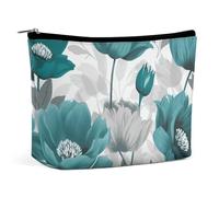 BVNMT Makeup Bag Portable Cosmetic Bag Large Capacity Travel Makeup Bag Storage Bag Squirrel in The Woods Printed Toiletry Bag Suitable for Women And Girls, Teal Grey and White Floral, One Size