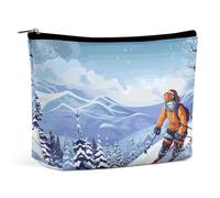 BVNMT Makeup Bag Portable Cosmetic Bag Large Capacity Travel Makeup Bag Storage Bag Switzerland Alps Printed Toiletry Bag Suitable for Women And Girls, Winter skiing, One Size
