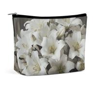 BVNMT Makeup Bag Portable Cosmetic Bag Large Capacity Travel Makeup Bag Storage Bag Watercolor Peacock Printed Toiletry Bag Suitable for Women And Girls, White Lily Bouquet, One Size