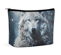 BVNMT Makeup Bag Portable Cosmetic Bag Large Capacity Travel Makeup Bag Storage Bag Wolf Sitting in The Snow Printed Toiletry Bag Suitable for Women And Girls, Wolf sitting in the snow, One Size