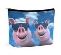 BVNMT Makeup Bag Portable Cosmetic Bag Large Capacity Travel Makeup Bag Storage Bag Yellow Butterfly with White Candles Printed Toiletry Bag Suitable for Women And Girls, Funny 3D Piggies, One Size