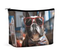 BVNMT Makeup Bag Portable Cosmetic Bag Large Capacity Travel Makeup Bag Storage Bag Yellow Butterfly with White Candles Printed Toiletry Bag Suitable for Women And Girls, French Bulldog Wearing