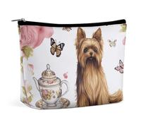 BVNMT Makeup Bag Portable Cosmetic Bag Large Capacity Travel Makeup Bag Storage Bag Yorkshire Terrier Tea Party Butterflies Roses Printed Toiletry Bag Suitable for Women And Girls, Yorkshire Terrier