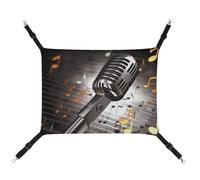 BVNMT Microphone with Music Notes Printed Canvas Pet Hammock - Breathable & Foldable for Cats, Dogs & Small Pets - Ideal for Home, Travel & Pet Hospital - 16.9 X 13 X 7.9in