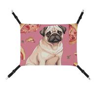 BVNMT Pug Pizza Pink Printed Canvas Pet Hammock - Breathable & Foldable for Cats, Dogs & Small Pets - Ideal for Home, Travel & Pet Hospital - 16.9 X 13 X 7.9in