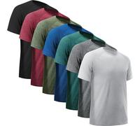 BVNSOZ Men's Workout Shirts Moisture Wicking Athletic Shirts for Men Quick Dry Active Men's Gym T Shirts, 7 Pack Black, Dark Grey, Light Grey, Wine Red, Dark Blue, Army Green, Hydro Teal, Large