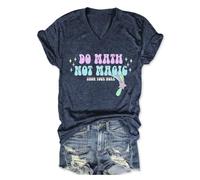 BVNTGSR Math Shirt for Women Funny Do Math Not Magic Show Your Work Graphic Tee V Neck Short Sleeve Teacher T-Shirt Tops, Navy Blue, XXL