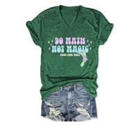 BVNTGSR Math Shirt for Women Funny Do Math Not Magic Show Your Work Graphic Tee V Neck Short Sleeve Teacher T-Shirt Tops, Vinage Green, XXL