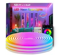 Bvokon 15M Neon Rope Lights,Flexible Led Rope Light Control with App/Remote,Multiple Modes,Music Sync,IP65 Outdoor RGB Led Strip Lights Waterproof