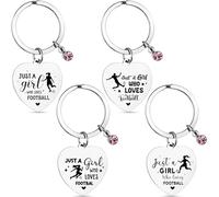 BVREUG 4pcs Football Gifts Keyring for Girls, Just a Girl Who Loves Football Keychain, Appreciation Gifts for Employee, Novelty Footballs Players Present Key Ring for Birthday Graduation Christmas