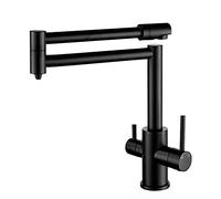 BVTUCMDY Folding Kitchen Faucet, Deck Mounted Rotating Telescopic Kitchen Sink Faucet, Brass Pot Filler Faucet, Double Handle Hot and Cold Water Mixer Tap for 1 Hole,Black(Nero)