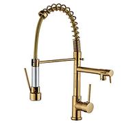 BVTUCMDY Gold Kitchen Faucet, Solid Brass Double Handle Kitchen Sink Faucets, 360°Rotation High Arc Industry Kitchen Taps, Hot and Cold Water Mixer Kitchen Faucet