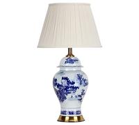 BVVINC Chinoiserie LED Table Lamp, Blue and White Ceramic Table Lamp, Classic Fabric Lamp Shade with Metal Base Cottage Bedside Desk Nightstand Lamp for Bedroom Living Room Office (A Style)