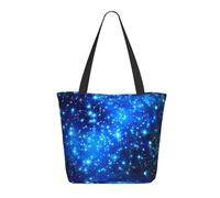 bvxcdd Blue Shining Stars Print Large Tote Bag, Reusable Aesthetic Tote Bag Shopping Bag Shoulder Handbags with Zipper and Inner Pocket for Women, Cute, Gym, Work, Travel