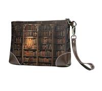 bvxcdd Book Room Mysterious Library Print Leather Clutch Bag, Genuine Leather Wristlet, Organizer Bag for Evening Events, Date Nights, Weddings & Gift-Giving