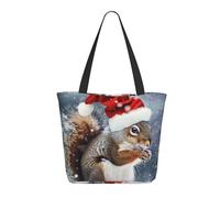 bvxcdd Christmas squirrel Print Large Tote Bag, Reusable Aesthetic Tote Bag Shopping Bag Shoulder Handbags with Zipper and Inner Pocket for Women, Cute, Gym, Work, Travel