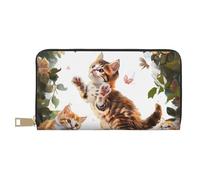 bvxcdd Cute Kitten Butterfly Print Long Wallet - Stylish PU Leather Wallet with 12 Card Slots & Zip Coin Pocket for Daily Use, Travel & Gifting