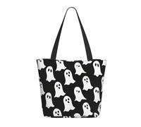 bvxcdd Cute White Ghost Halloween Pattern Print Large Tote Bag, Reusable Aesthetic Tote Bag Shopping Bag Shoulder Handbags with Zipper and Inner Pocket for Women, Cute, Gym, Work, Travel