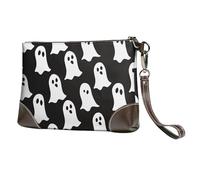 bvxcdd Cute White Ghost Halloween Pattern Print Leather Clutch Bag, Genuine Leather Wristlet, Organizer Bag for Evening Events, Date Nights, Weddings & Gift-Giving